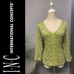 INC Floral Stretchy V Neck 3/4 Sleeve Blouse